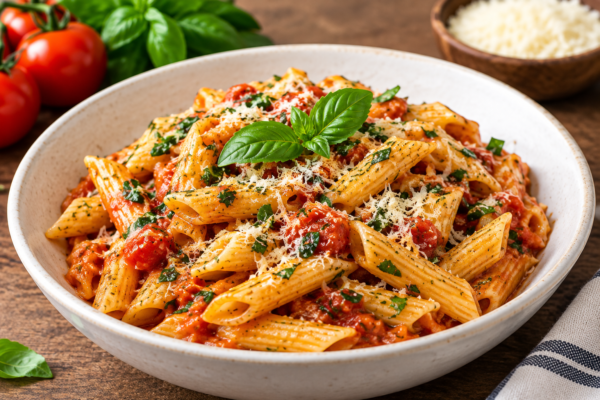 Penne Pasta in Tomato Basil Sauce